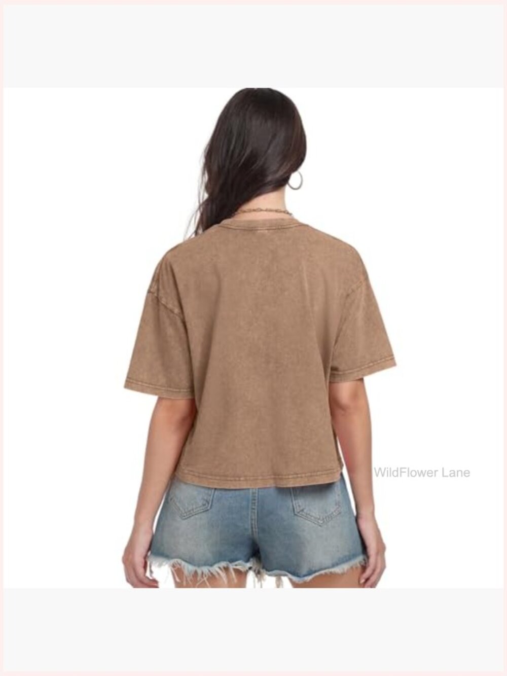 Acid Wash Cropped Tee Short Sleeve Baggy Cotton T-Shirt Vintage Basic Top - Picture 6 of 7